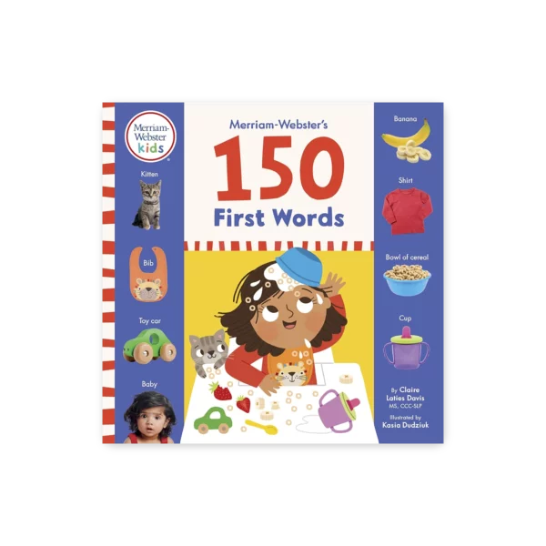 Okładka książki Britannica’s 150 First Words z kolorowymi ilustracjami