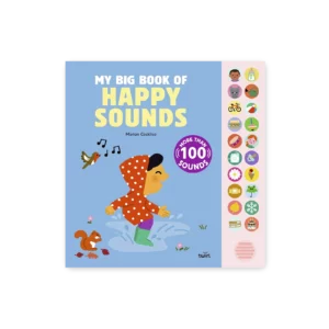 Okładka książki My Big Book of Happy Sounds z ilustracjami i przyciskami dźwiękowymi