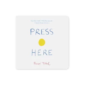Okładka książki Press Here Board Book Edition z żółtą kropką