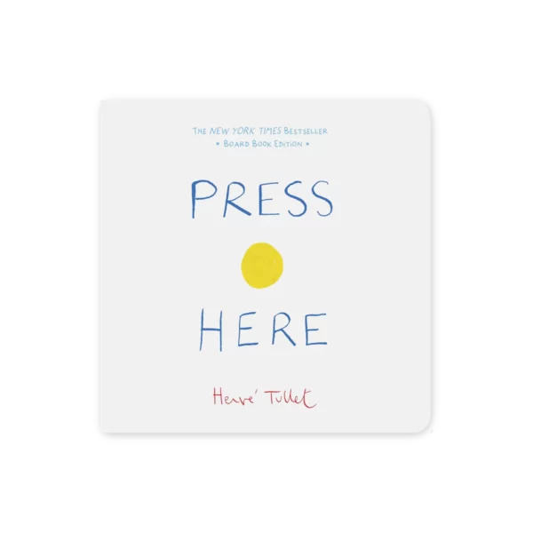Okładka książki Press Here Board Book Edition z żółtą kropką