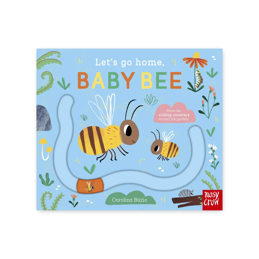 Okładka książki Let's Go Home, Baby Bee, z ilustracją małej pszczółki wracającej do ula
