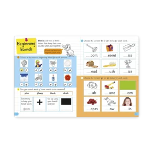 Strony z ćwiczeniami językowymi z książki „Key Skills for Kids” – blends na początku wyrazów i dopasowywanie słów