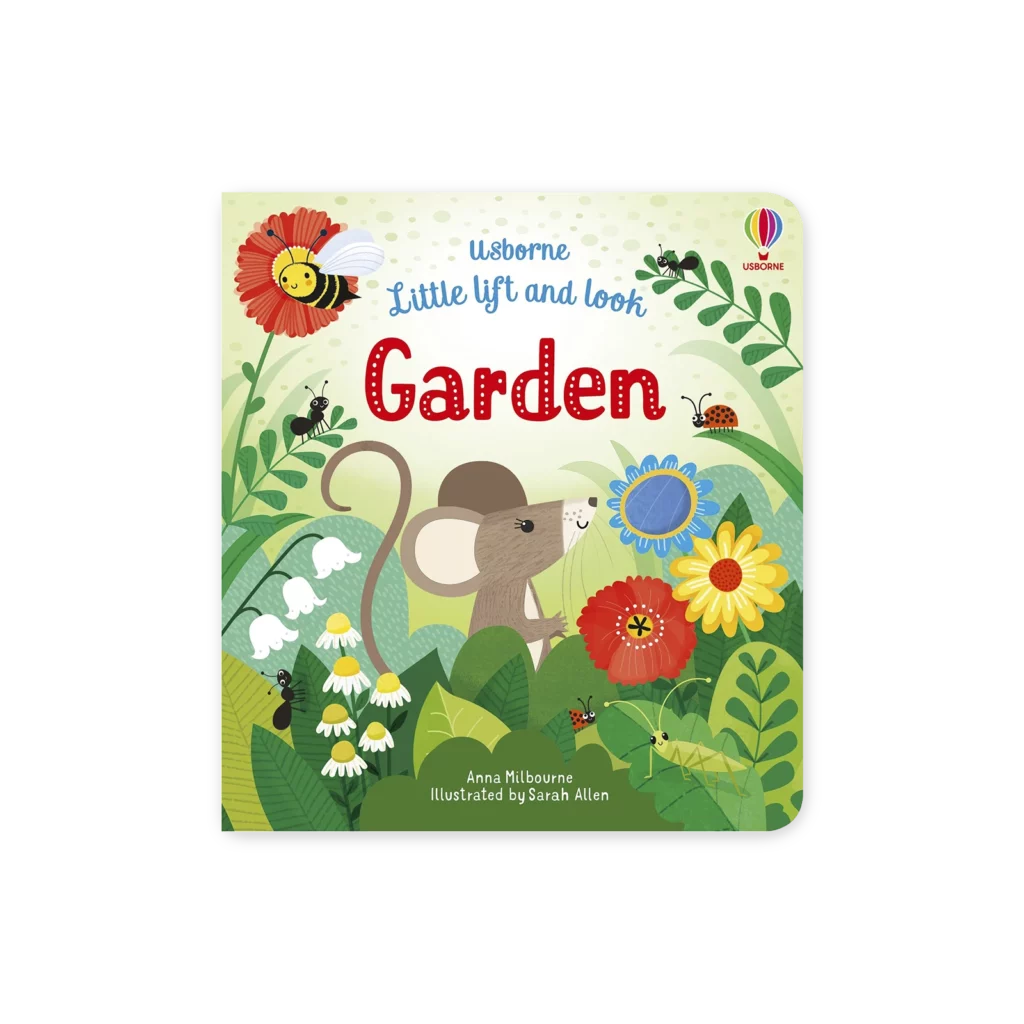 Urocza książeczka „Little Lift and Look: Garden” dla najmłodszych – pełna kolorowych ilustracji i interaktywnych okienek do odkrywania przyrody.