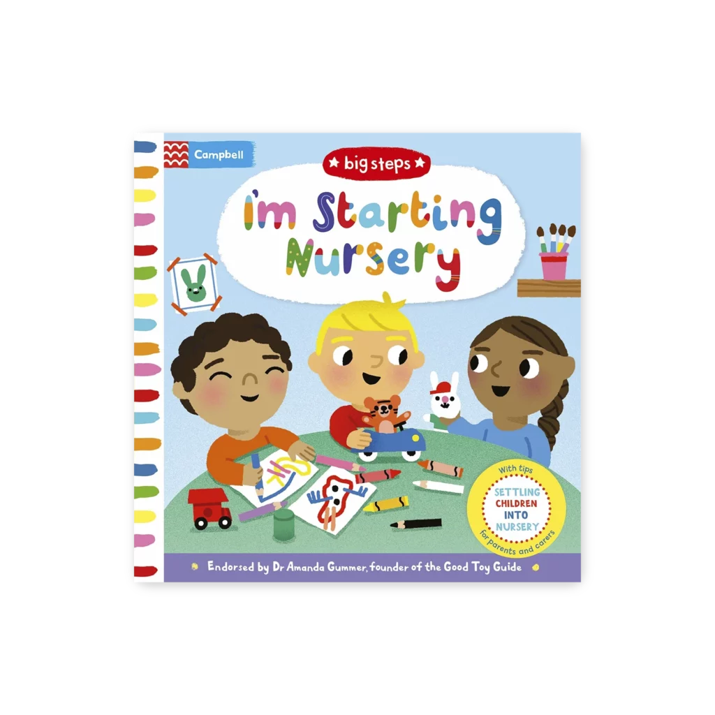 Okładka książki I Am Starting Nursery z ilustracją dziecka przygotowującego się do przedszkola