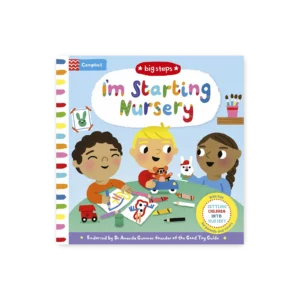 Okładka książki I Am Starting Nursery z ilustracją dziecka przygotowującego się do przedszkola