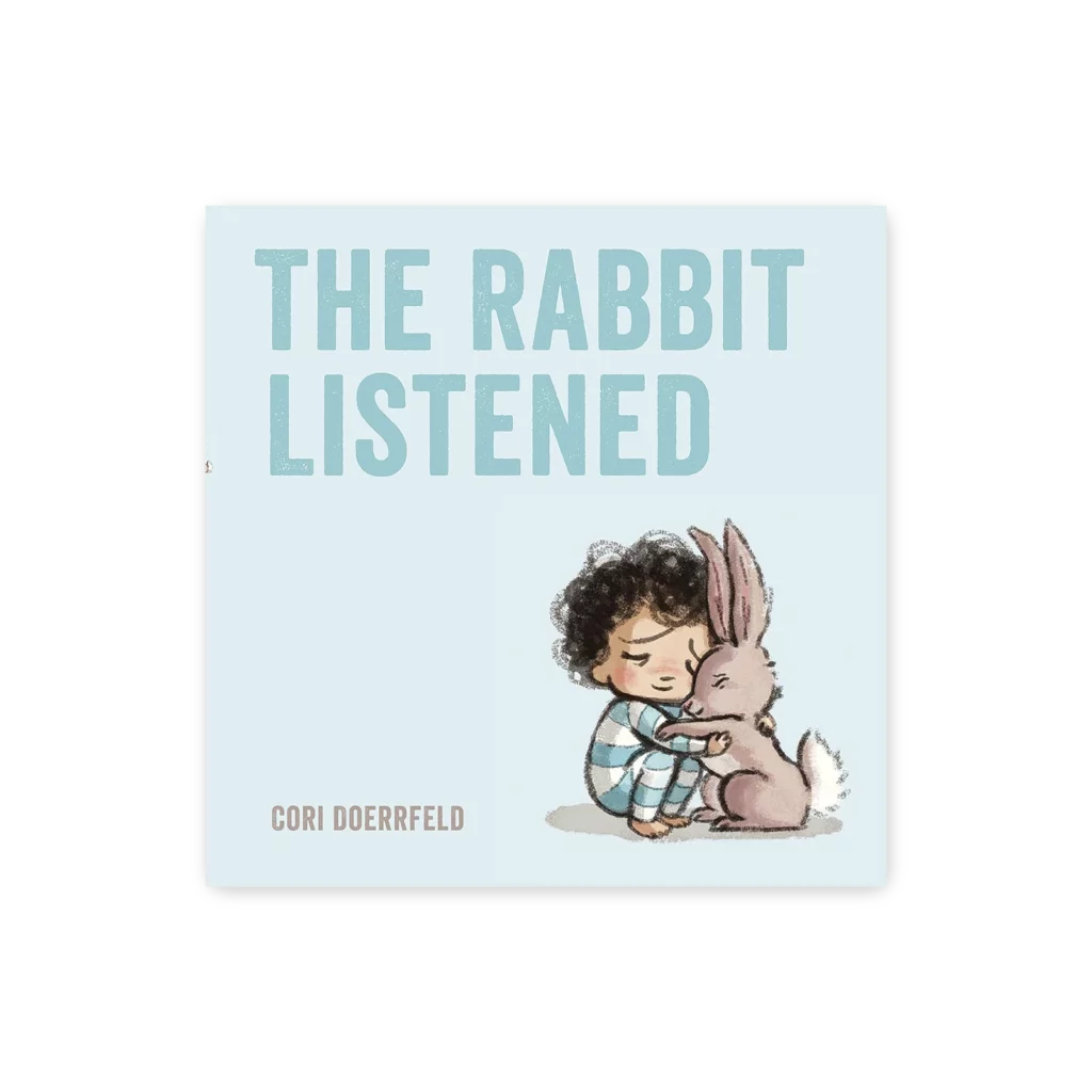 Okładka książki Little Rabbit Listened z ilustracją małego królika i dziecka