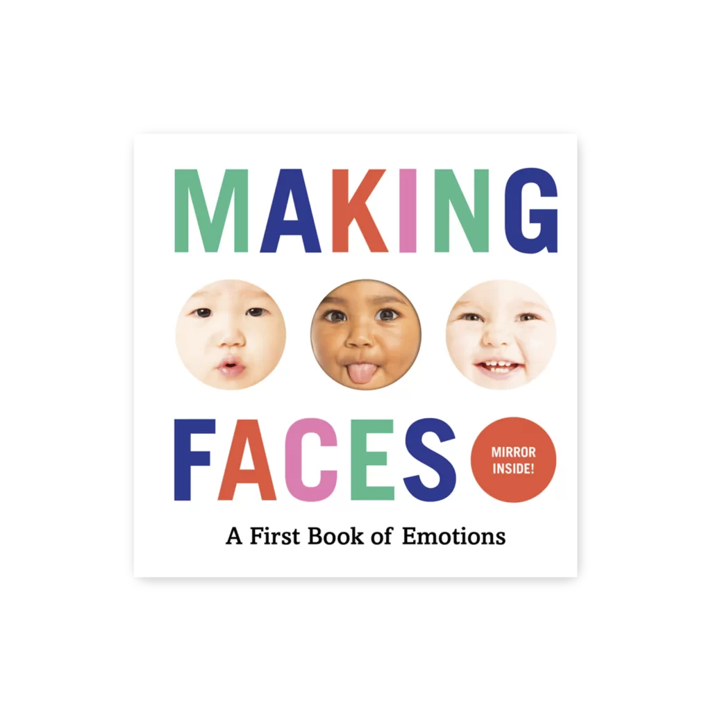 Okładka książki Making Faces z ilustracją twarzy wyrażających różne emocje, jak radość, smutek, złość