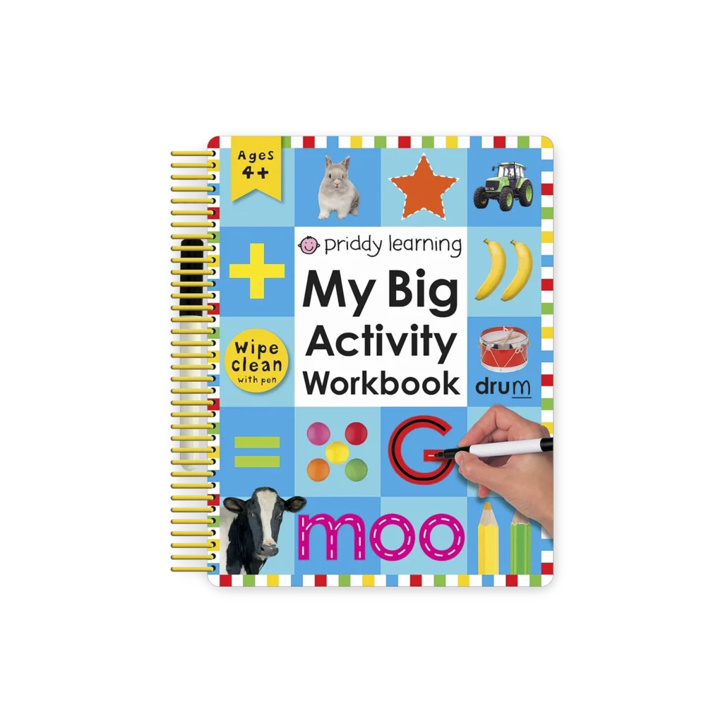 Okładka książki „My Big Activity Workbook” – kolorowa książka ścieralna z flamastrem, pełna zadań i ilustracji