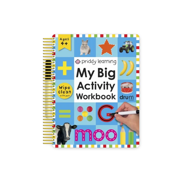 Okładka książki „My Big Activity Workbook” – kolorowa książka ścieralna z flamastrem, pełna zadań i ilustracji