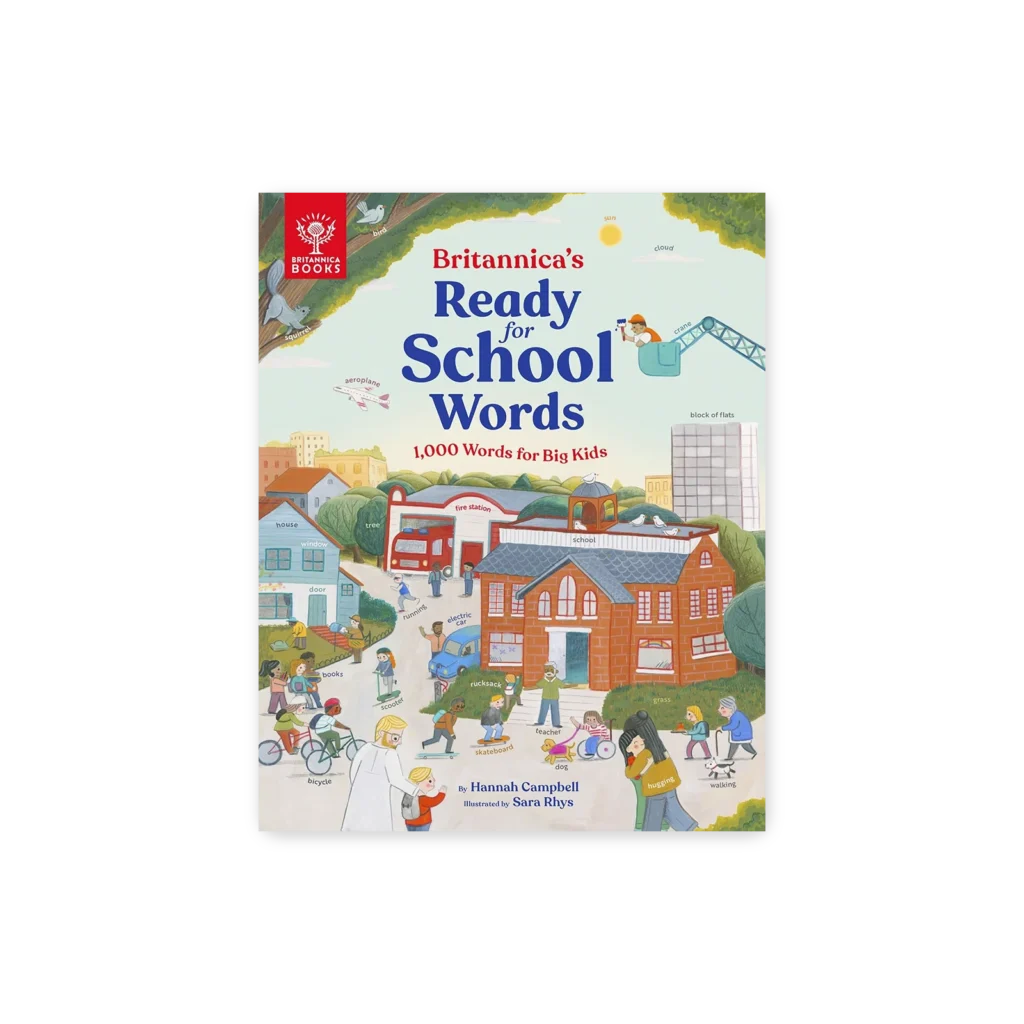 Kolorowa książka edukacyjna z serii Britannica pomaga dzieciom poznać słowa i pojęcia potrzebne przed rozpoczęciem szkoły.