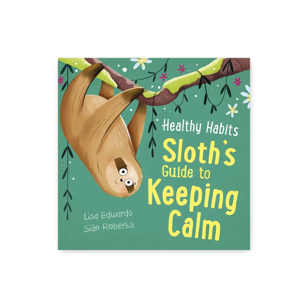Leniwiec odpoczywający na gałęzi – książka “Sloth’s Guide to Keeping Calm”.