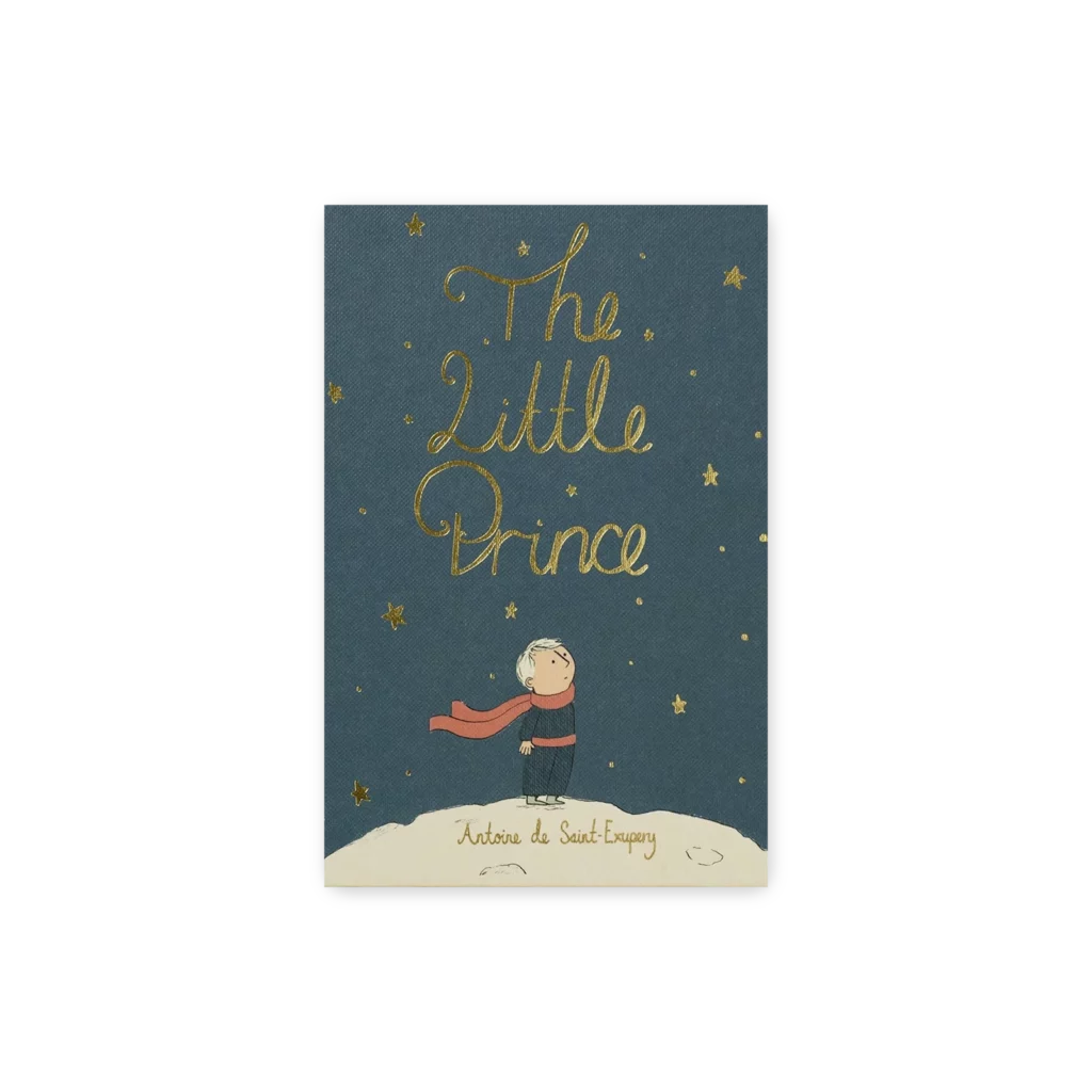 Okładka książki The Little Prince z ilustracją małego księcia na tle gwiazd i planety