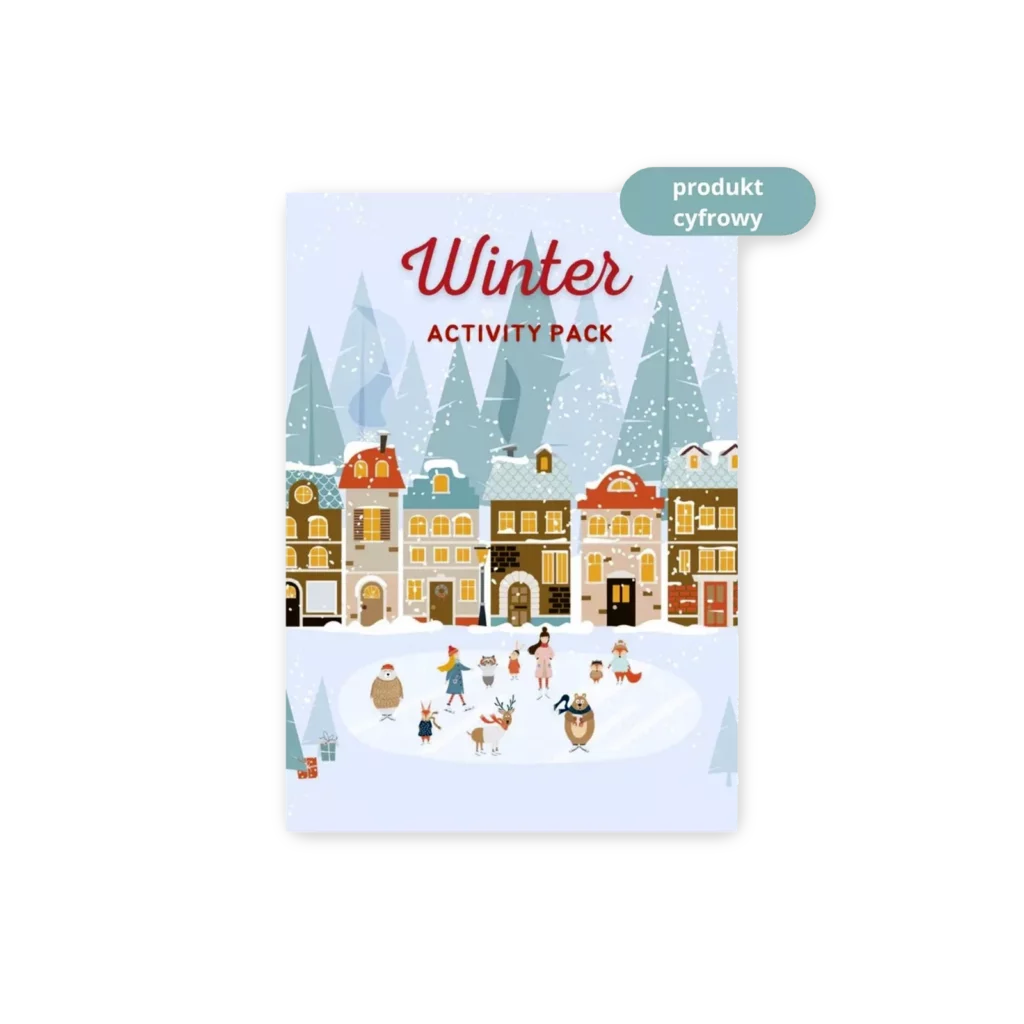 Okładka ebooka Winter Activity Pack z ilustracją świątecznych motywów i zimowych aktywności dla dzieci